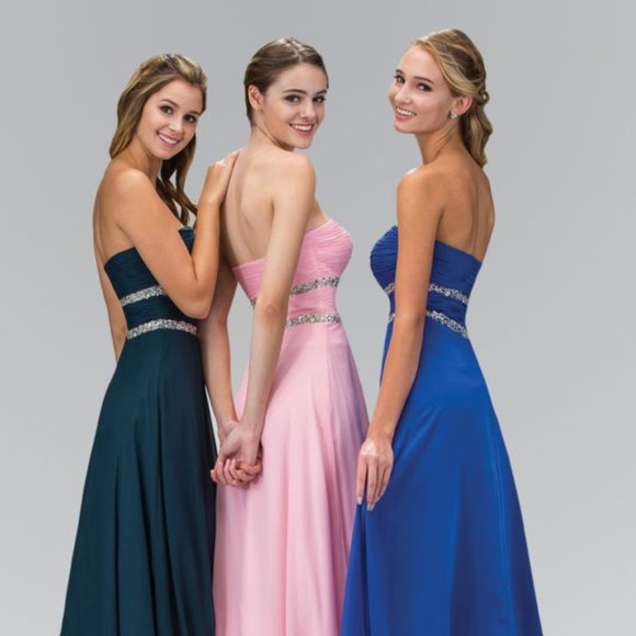 NEW LONG SLEEVELESS A-LINE CHIFFON DRESS EMBROIDERED WITH RHINESTONES GL1017 - Picture 5 of 10